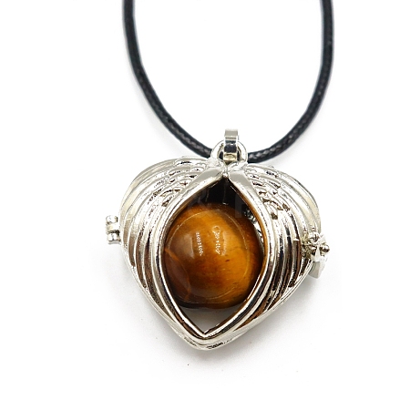 Natural Tiger Eye Cage Pendant Necklaces PW-WG28400-07-1