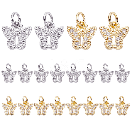   20Pcs 2 Colors Brass Micro Pave Clear Cubic Zirconia Pendants KK-PH0003-35-1