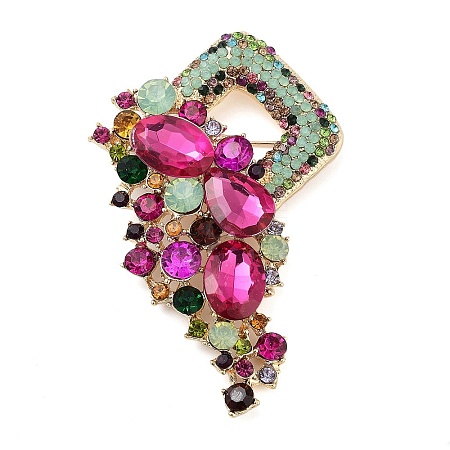 Flower Alloy Rhinestone Brooches for Backpack Clothes JEWB-P042-04G-A-1