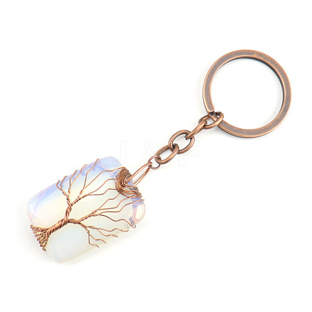 Tree of Life Wire Wrapped Rectangle Opalite Gemstone Pendant Keychain FIND-PW0017-05B-1