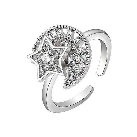 Star Moon Rotatable Open Ring for Women PW-WG4E599-02-1