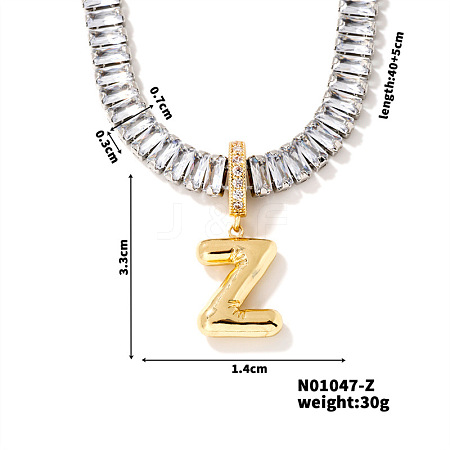 Golden Tone Brass Pave Clear Cubic Zirconia Letter Pendant Necklaces for Women YX4437-26-1