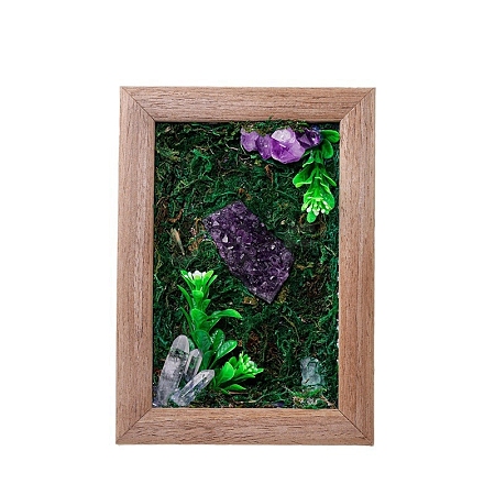 Rectangle Wood Picture Frame with Natural Amethyst Cluster Decor PW-WGB76B9-01-1