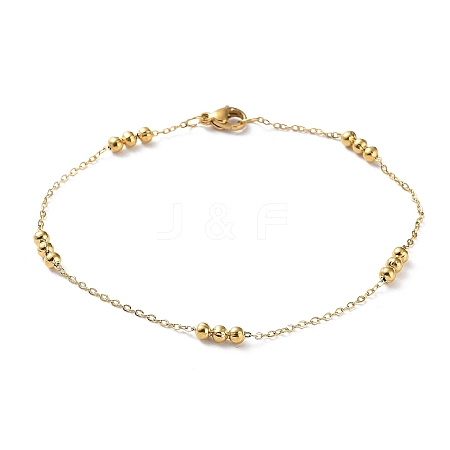304 Stainless Steel Round Beaded Link Chain Bracelets for Women LS-BJEW-D033-01G-1