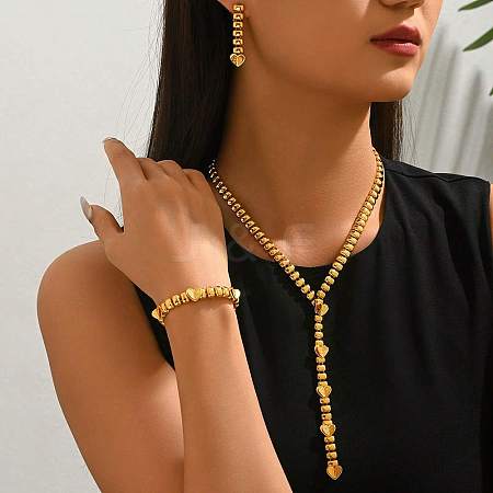 Vintage Alloy Heart Patch Y Chain Necklaces & Bracelets & Earring Set for Women KX6295-1