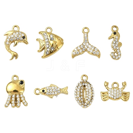 8Pcs 8 Styles Ocean Theme 304 Stainless Steel Charms STAS-CJ0003-52-1