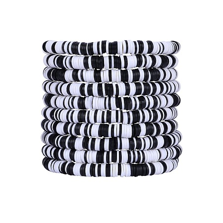 10Pcs 10 Style Polymer Clay Heishi Surfer Stretch Bracelets Set BJEW-SW00116-1