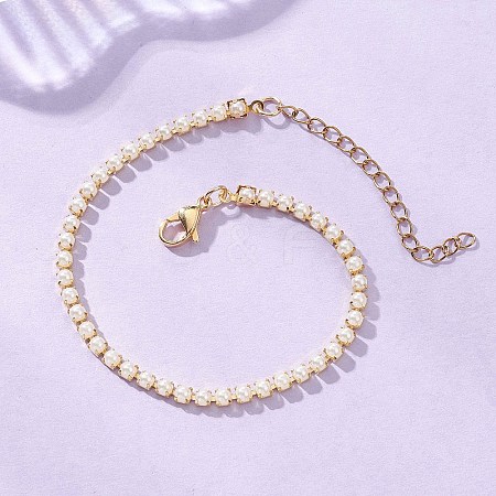 Square Brass Claw ABS Plastic Imitation Pearl Link Chain Bracelets for Women BJEW-JB12846-1
