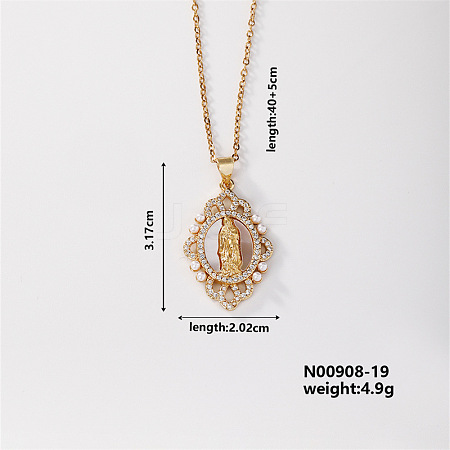 Elegant Vintage Hollow Brass Crystal Rhinestone Virgin Mary Pendant Necklaces for Women OJ5614-5-1