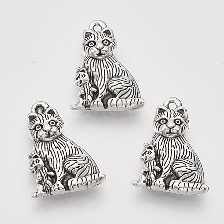 Tibetan Style Alloy Kitten Pendants TIBEP-T009-15AS-RS-1