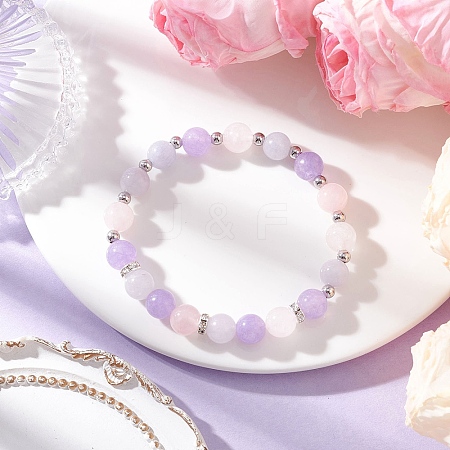 Natural Aquamarine & Rose Quartz & Amethyst Beads Stretch Bracelets for Women BJEW-JB12525-1