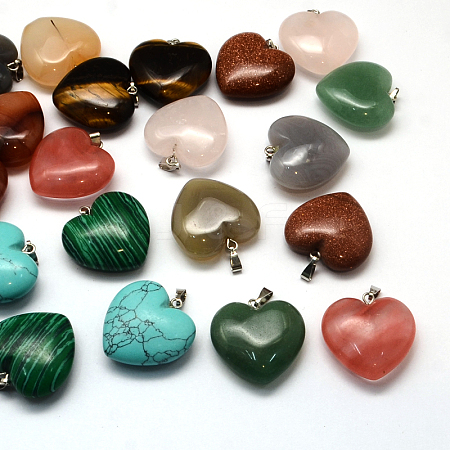Heart Natural & Synthetic Mixed Stone Pendants G-Q355-M-1