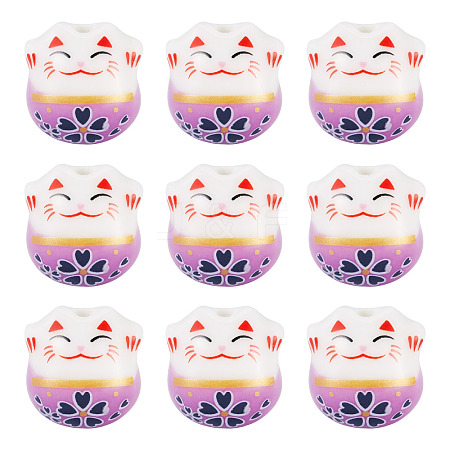 9Pcs Handmade Printed Porcelain Beads PORC-TADJ0001-01A-1