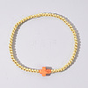Cross Synthetic Turquoise & Round Brass Beaded Stretch Bracelets VG5379-7-1