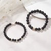2Pcs Natural Lava Rock Round Beads Stretch Bracelets for Women Men BJEW-JB13054-2