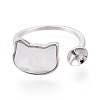 Cat Shape Brass Shell Cuff Ring Settings KK-T076-65P-2