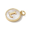 Brass Pave Natural Shell Flat Round with Letter Charms KK-Z115-13G-L-2