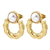 201 Stainless Steel ABS Plastic Pearl Stud Earrings EJEW-Z151-13G-03-4