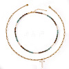 Stainless Steel Religion Cross Pendant Colorful Natural Mixed Gemstone Rondelle Beaded Double Layer Necklaces for Women KG2971-6