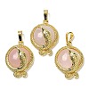 Natural Rose Quartz Flat Round Shaped Brass Pendants KK-F887-03G-29-1