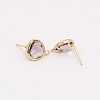 Real 18K Gold Plated Tone Brass Glass Stud Earring Findings GLAA-J023-03G-2