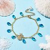 Alloy Starfish Scallop Shell Shape with Glass Teardrop Charm Bracelets BJEW-JB09983-01-2