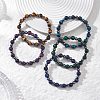 Round Natural Tiger Eye & Non-Magnetic Synthetic Hematite Beads Stretch Bracelets for Women BJEW-JB12764-1