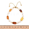 Adjustable Brass Cable Chains & Natural Cultured Freshwater Pearl & Amber Beads Slider Bracelets for Women BJEW-JB13325-3