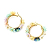 201 Stainless Steel & Resin Beaded Flower Hoop Earrings EJEW-JE07175-02-4