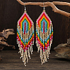 Bohemian Style Multicolor Rainbow Glass Bead Tassel Earrings for Women UP2163-1