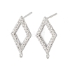 Brass Micro Pave Clear Cubic Zirconia Rhombus Stud Earring Findings KK-Z133-02P-03-1