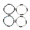 4Pcs 4 Styles Natural Mixed Stone Faceted Cube and Round Natural Lava Rock Beaded Stretch Bracelets for Women BJEW-JB14250-01-4