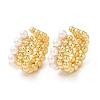 Rack Plating Brass Cuff Earrings with Plastic Pearl Beaded EJEW-D064-02G-1