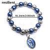 Religion Virgin Charm Alloy and Plastic Round Beaded Stretch Bracelets WG9840E-01-1