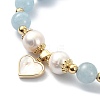 Natural Aquamarine & Pearl Beaded Stretch Bracelet BJEW-JB09360-03-3