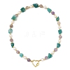 Raw Rough Natural Amazonite & Round Amethyst & Potato Pearl Beaded Necklaces with Brass Screw Carabiner Lock Charms NJEW-JN06583-01-3
