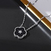 304 Stainless Steel Black Enamel 5-Petal Flower Pendant Necklaces for Women NJEW-U032-17P-03-2