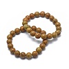 Natural Wood Lace Stone Bead Stretch Bracelets BJEW-K212-B-041-1