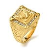 Square with Bird 304 Stainless Steel Rhinestone Signet Rings RJEW-Q815-04G-1