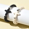 2Pcs 2 Color Dyed Synthetic Turquoise Cross & Alloy Beaded Stretch Bracelets Set BJEW-YW00002-02-5