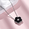 304 Stainless Steel Black Enamel 5-Petal Flower Pendant Necklaces for Women NJEW-U032-17P-03-1