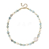 Natural Larimar Nuggets & Natural Cultured Freshwater Pearl & Keshi Pearl Coin Beaded Bracelets NJEW-JN06574-02-2