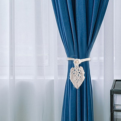2Pcs Handmade Macrame Leaf Curtain Tiebacks AJEW-CN0003-65A-1