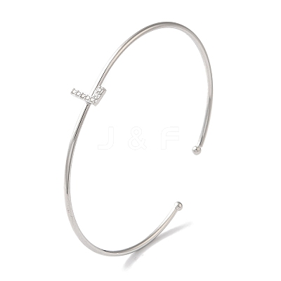 Rack Plating Brass Micro Pave Clear Cubic Zirconia Letter Open Cuff Bangles BJEW-A018-01P-L-1