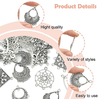 36Pcs 9 Styles Tibetan Style Alloy Chandelier Components Links TIBE-FS0003-24-1
