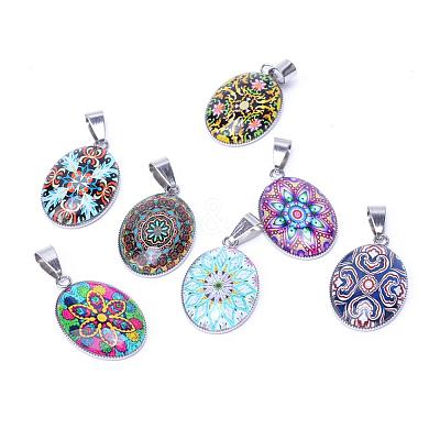 Flower Pattern Glass Pendants GLAA-R195-P-1