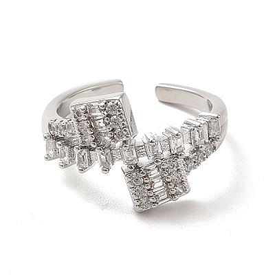 Clear Cubic Zirconia Rectangle Open Cuff Ring RJEW-C041-08P-1