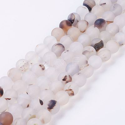Natural Dendritic Agate Beads Strands G-J376-07-8mm-1