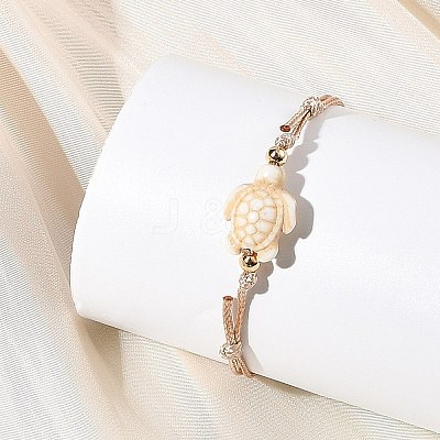 4Pcs 4 Colors Ocean Dyed Synthetic Turquoise Sea Turtle Beaded Adjustable Waxed Polyester Cord Bracelets for Women BJEW-JB14243-02-1