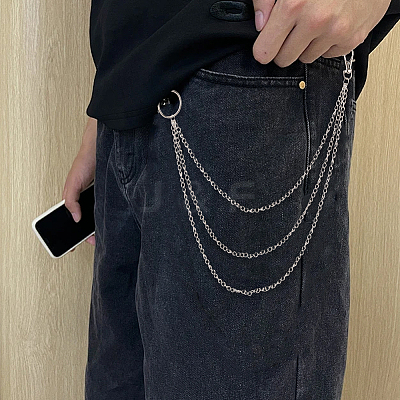 3Pcs 3 Styles Alloy & Iron Ring Chain Belts for Pants AJEW-SC0031-15-1